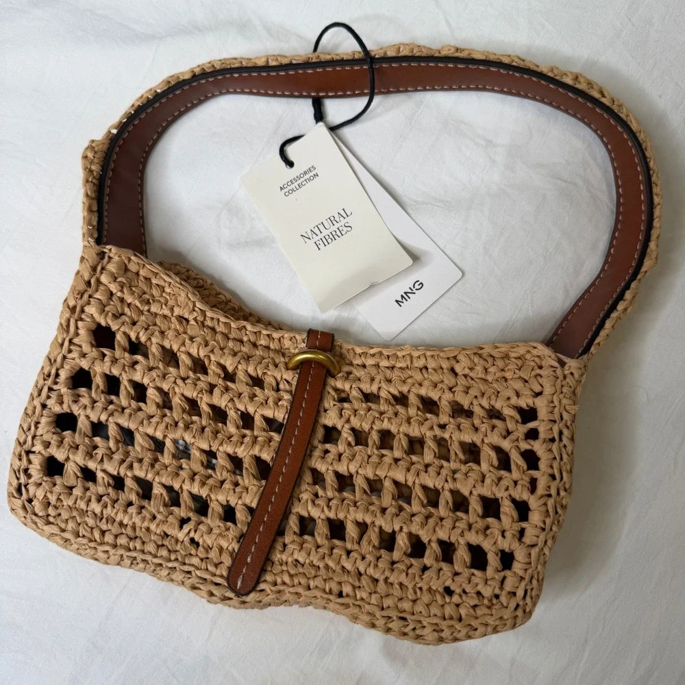 Mango Raffia Shoulder Bag